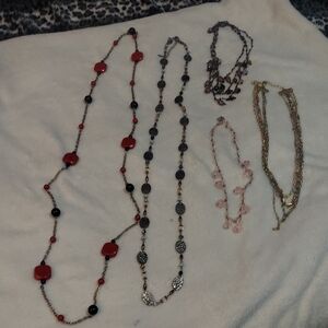 6/$10 5 Pc. Set Of Vintage Costume Jewelry Red and Black Beaded Necklaces Set